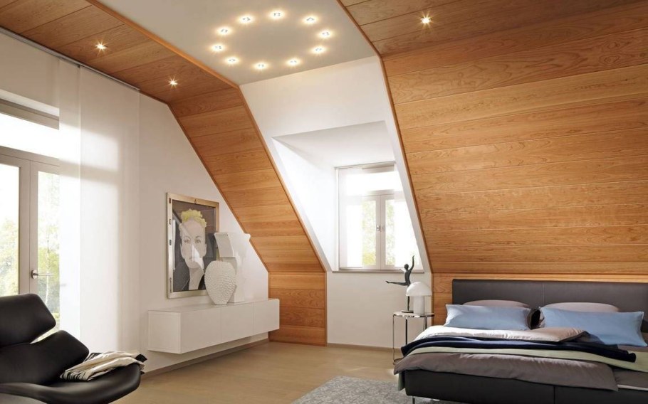 Отделка мансарды деревом