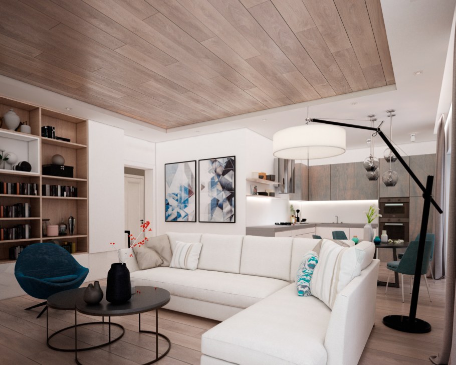 Ламинат на стене в интерьере гостиной