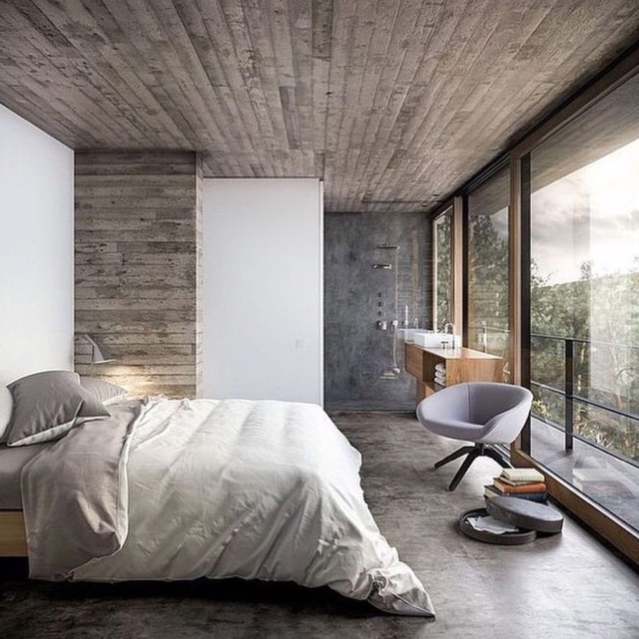 Экостиль в спальне с лофтом