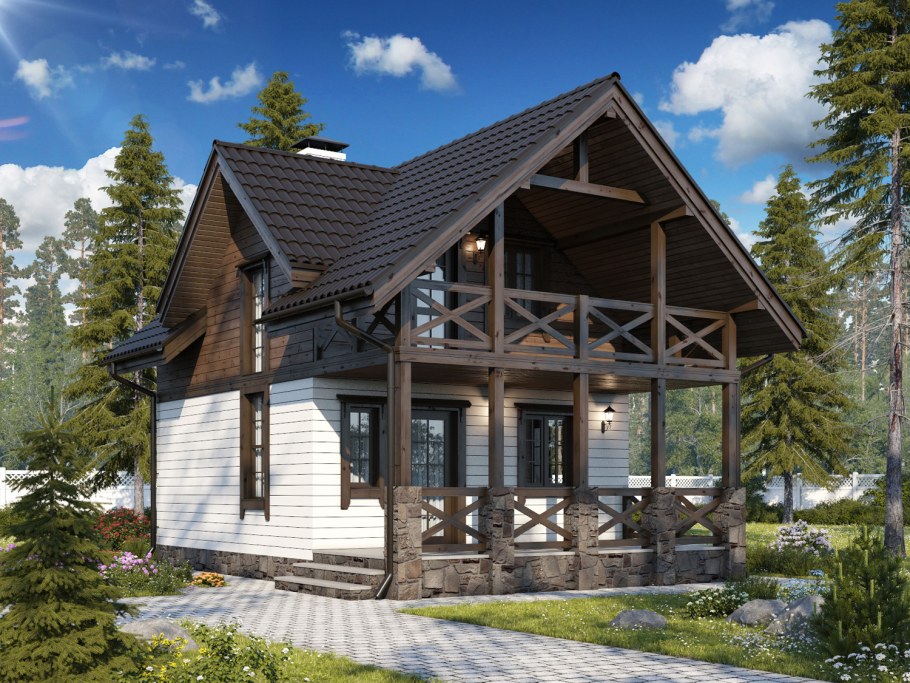 Дом с балконом и террасой