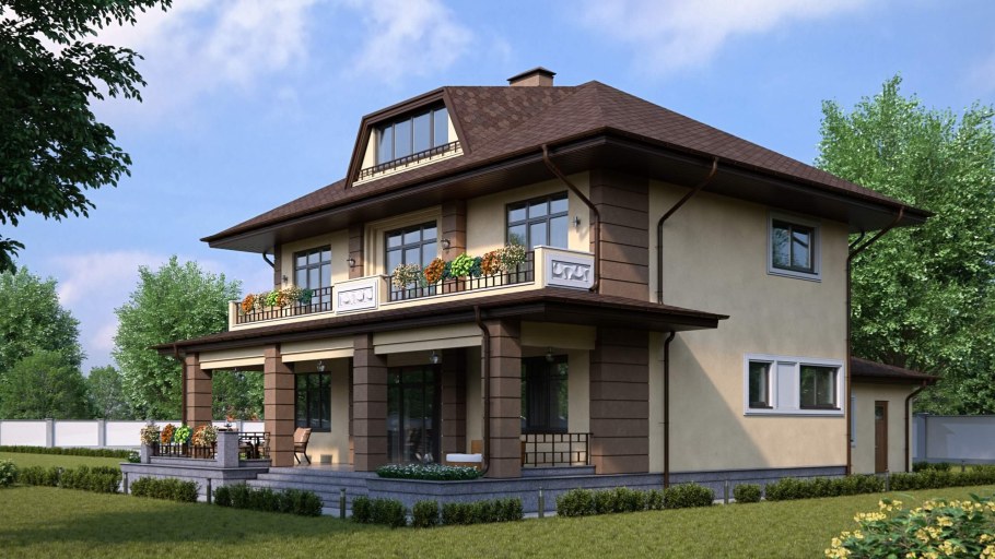 Дом с мансардой и балконом 120кв