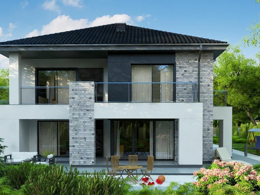 Двухэтажный дом с террасой на втором этаже