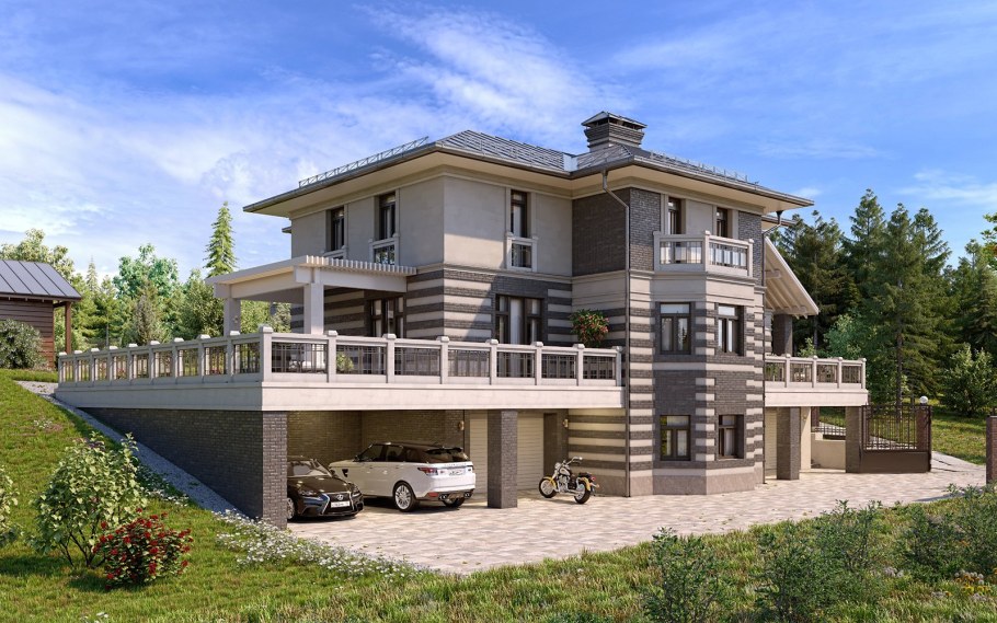 Двухэтажный коттедж с террасой