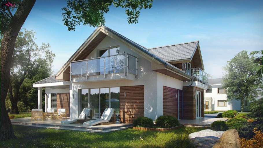 Двухэтажный дом с балконом