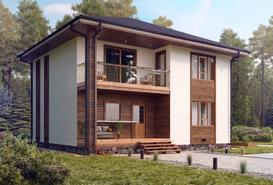 Деревянный дом 120 кв метров 2 этажа с односкатной крышей