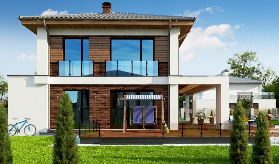 Современный двухэтажный дом с балконом