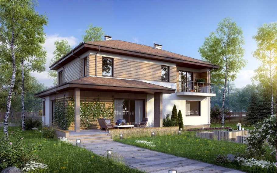 Двухэтажный дом с терассей