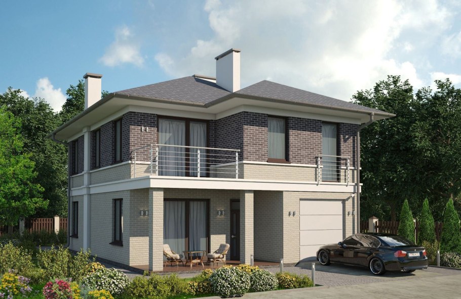 Двухэтажный дом с террасой