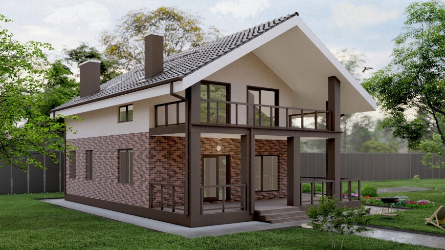 Двухэтажный дом с террасой