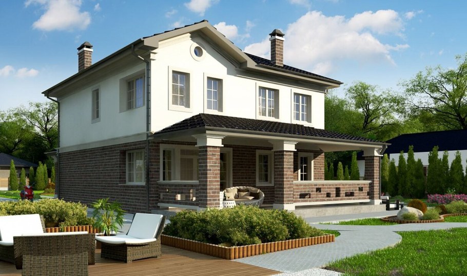 Двухэтажный коттедж с террасой