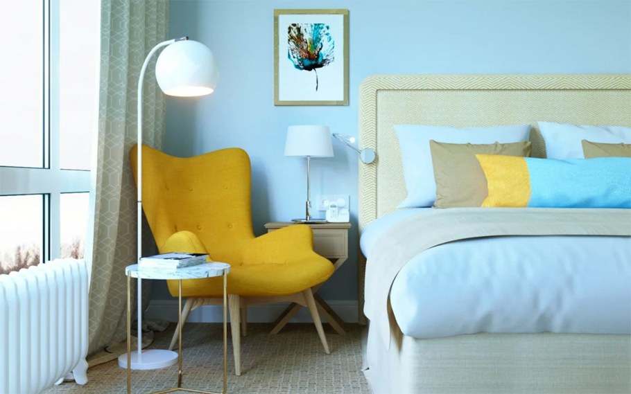 Голубые стены в интерьере