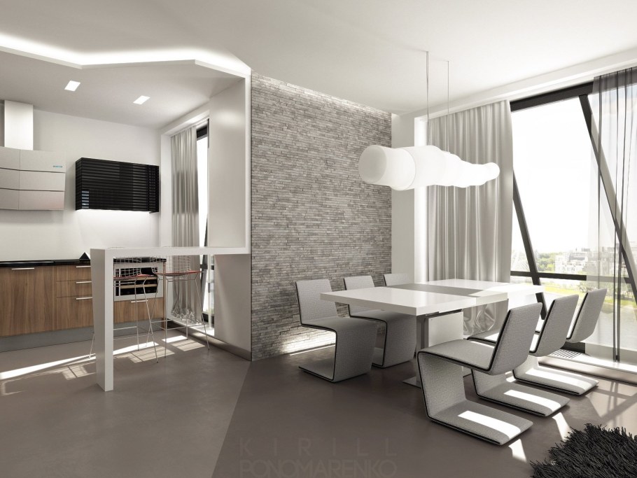 Кухня гостиная хайтек