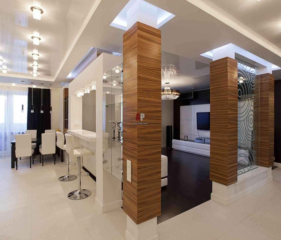 Отделка колонны в интерьере