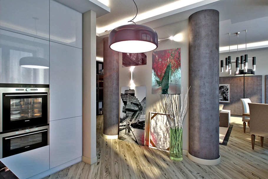 Круглая колонна в интерьере