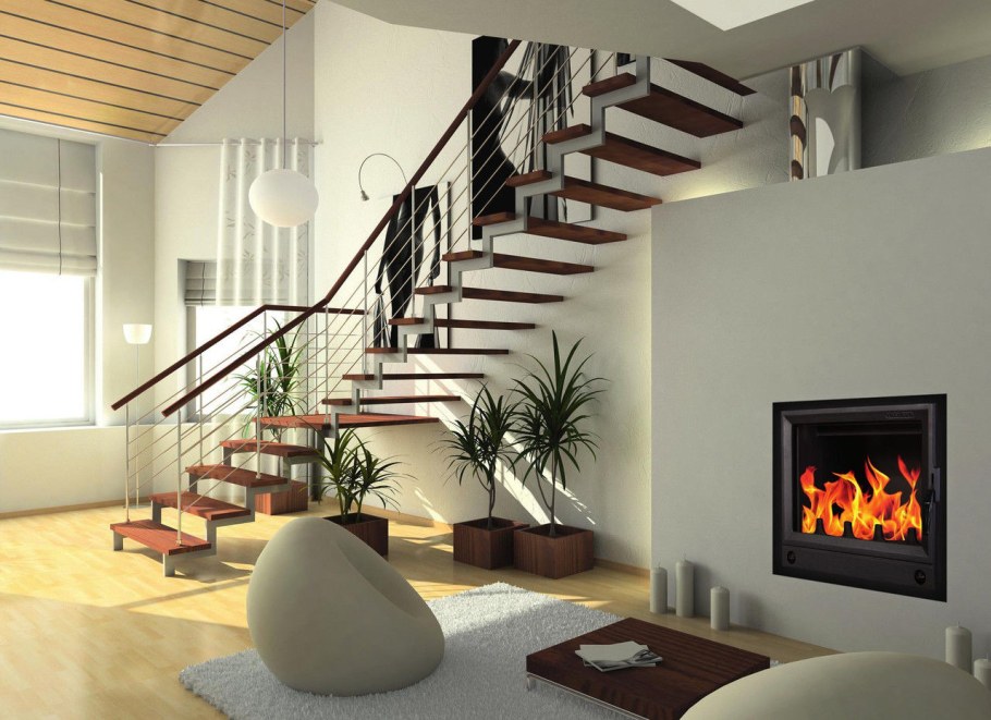 Гостиная с лестницей