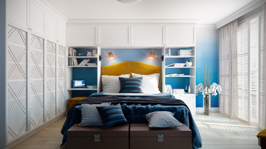 Синий шкаф в спальне
