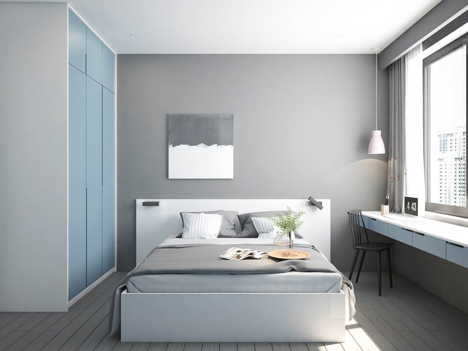 Серые стены в спальне