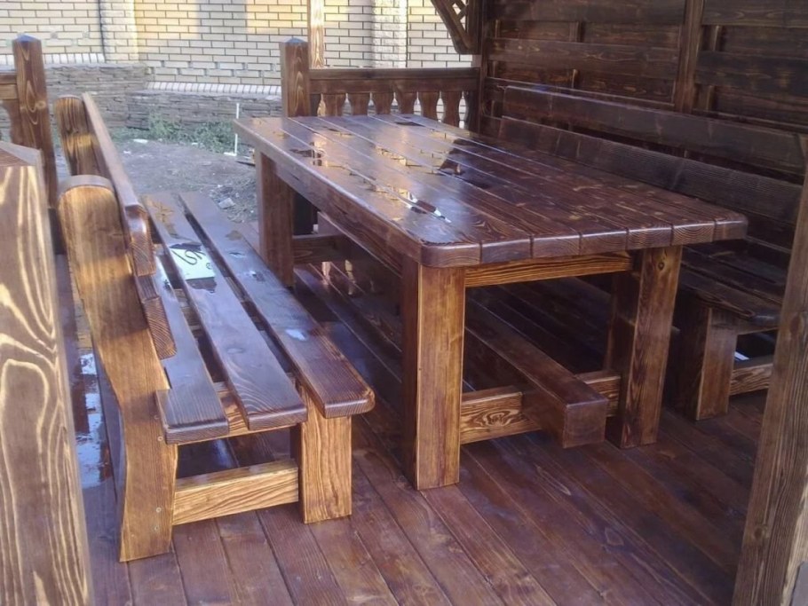 Стол и лавки для беседки из дерева