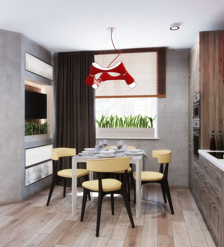 Шторы в стиле лофт в интерьере кухни