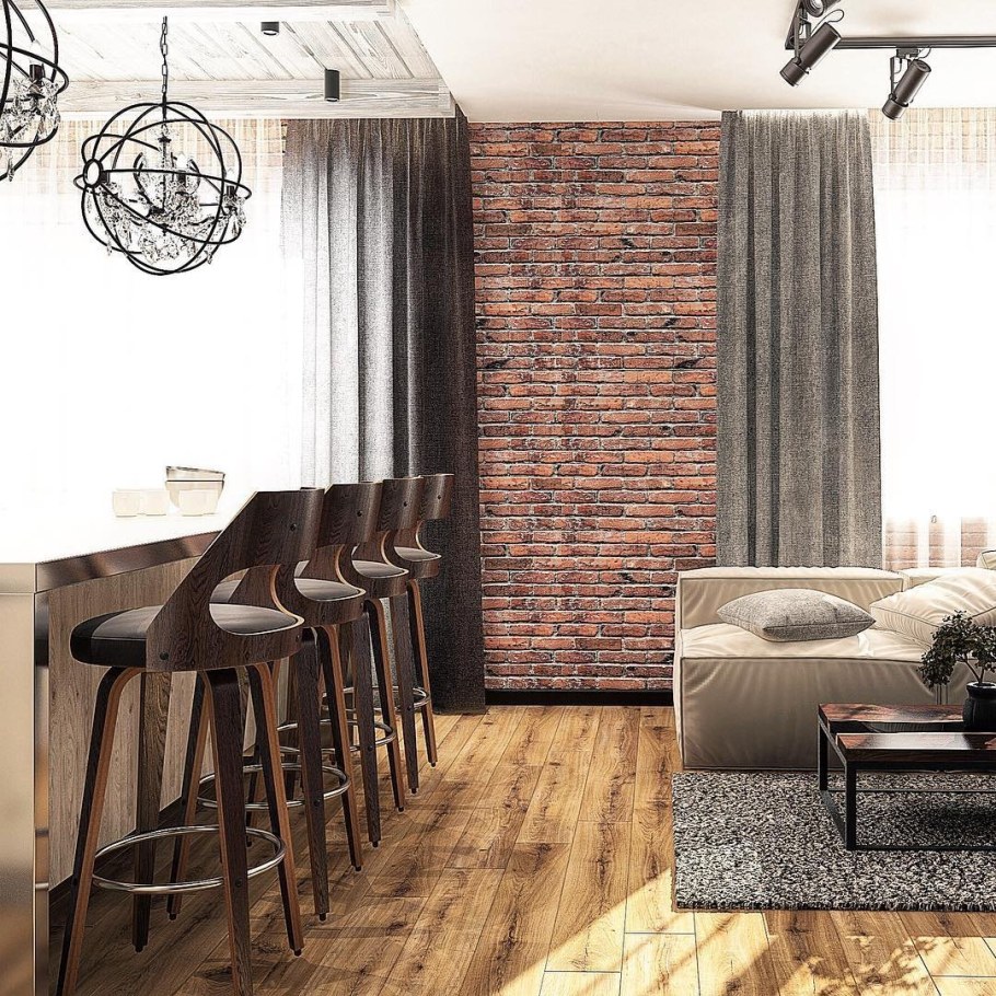 Шторы в кухню-гостиную в стиле лофт