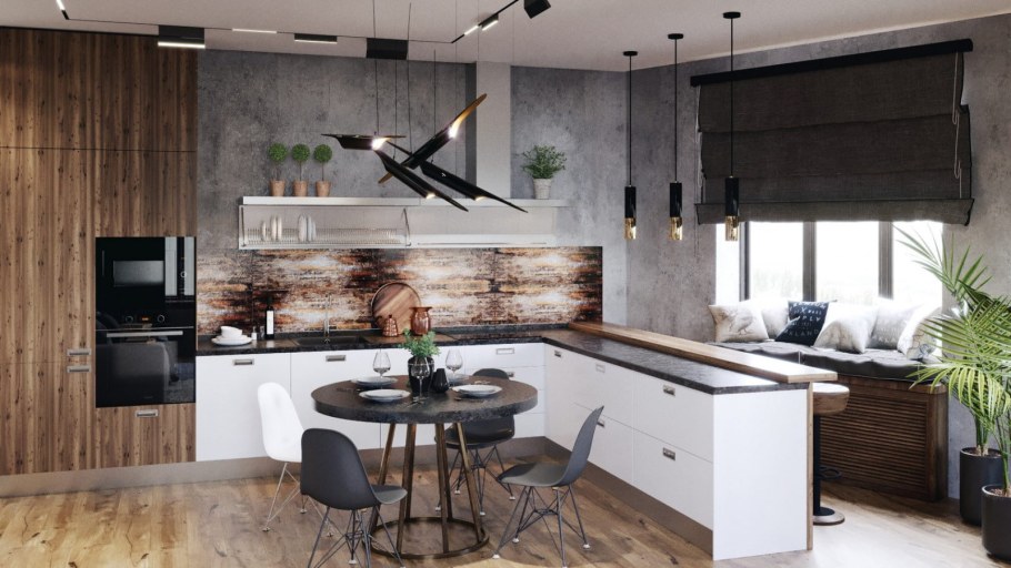 Римские шторы кухня лофт