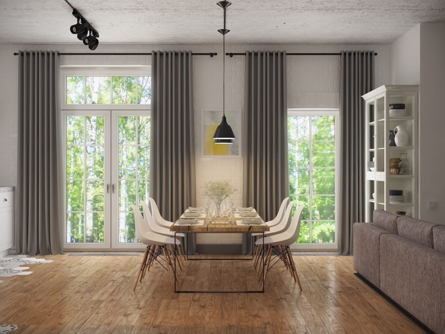 Шторы лофт в интерьере гостиной