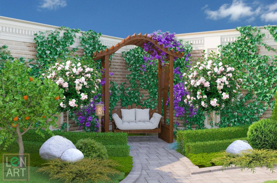 Клумбы возле качели