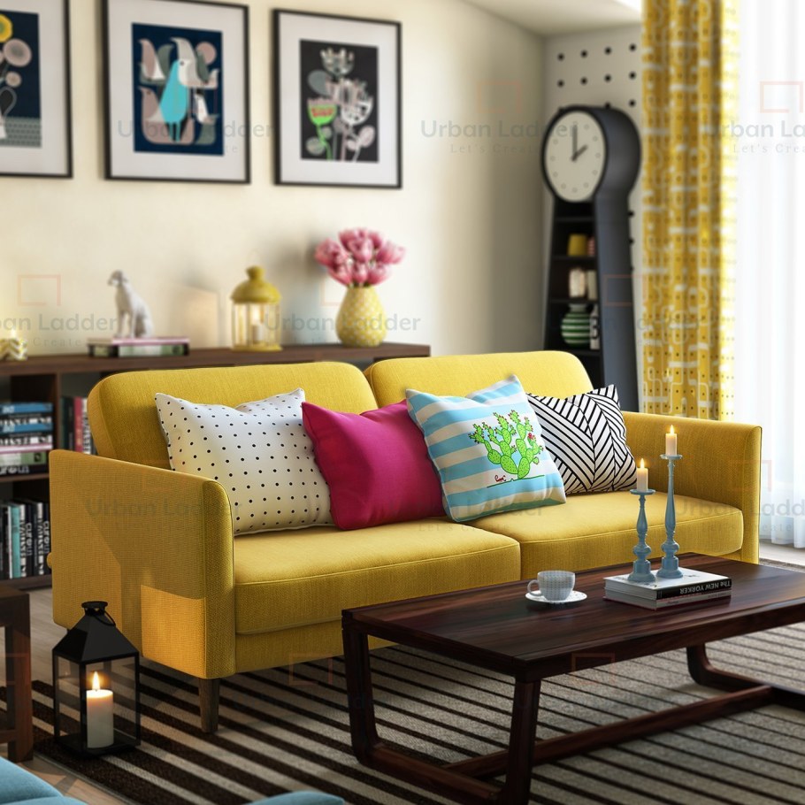 Желтый диван в интерьере гостиной