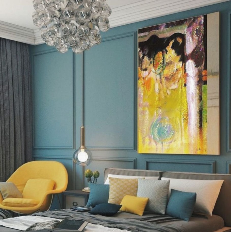 Сочетание голубого и желтого в интерьере