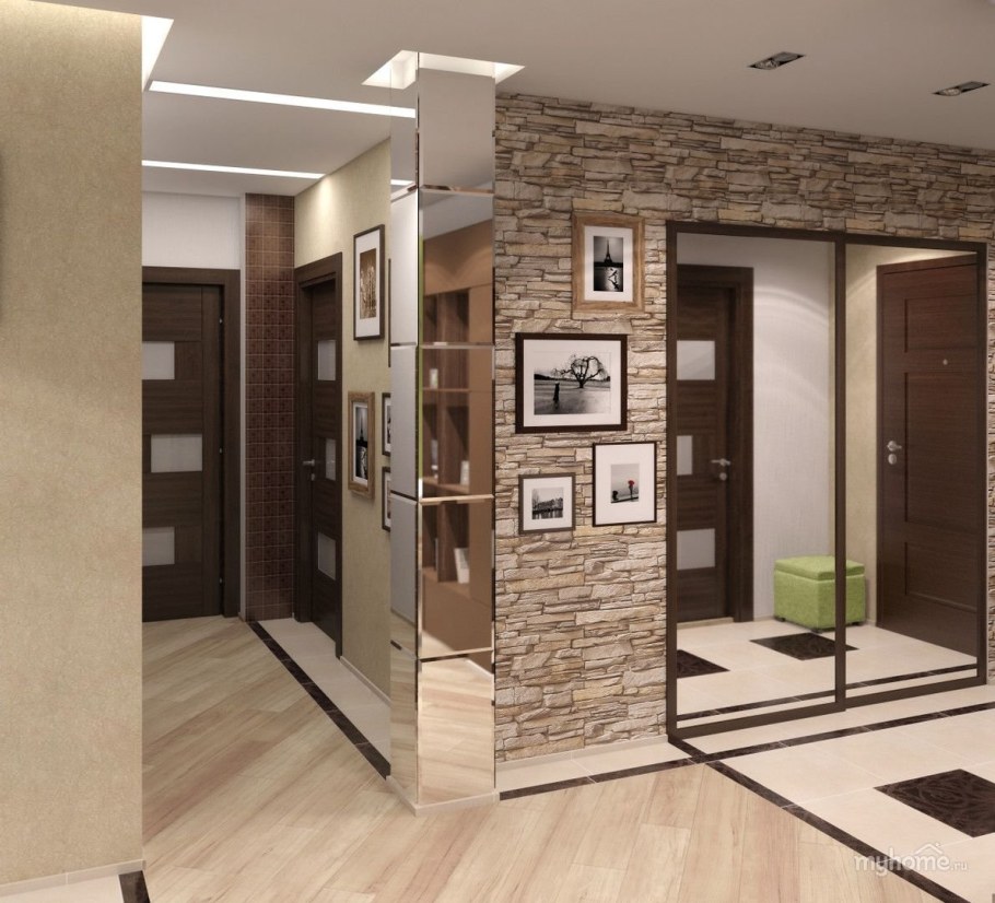 Интерьер гостиной с коридором