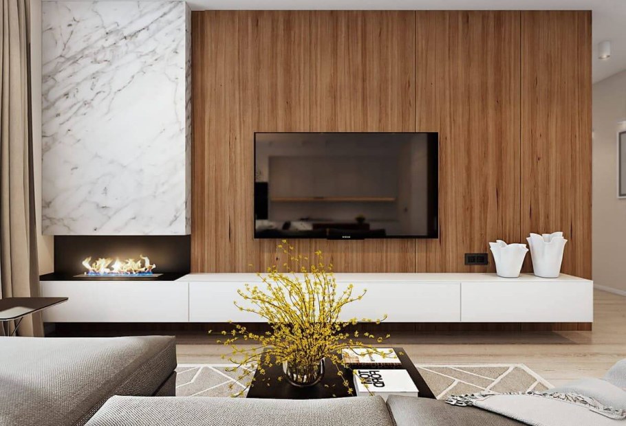 Стеновые панели в интерьере гостиной