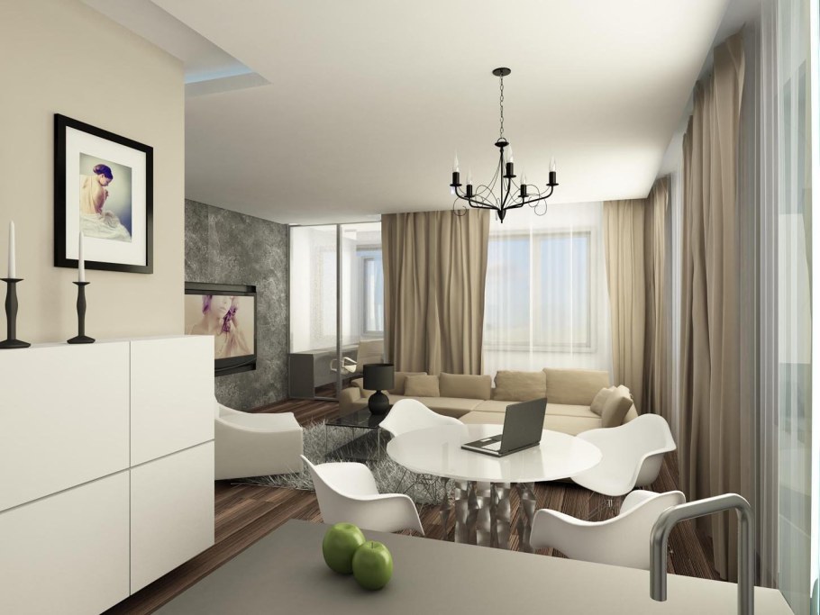 Кухня гостиная в кофейных тонах