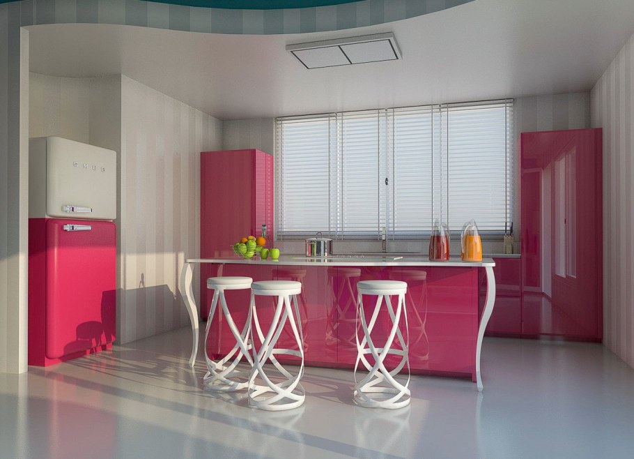 Кухня в бело малиновом цвете