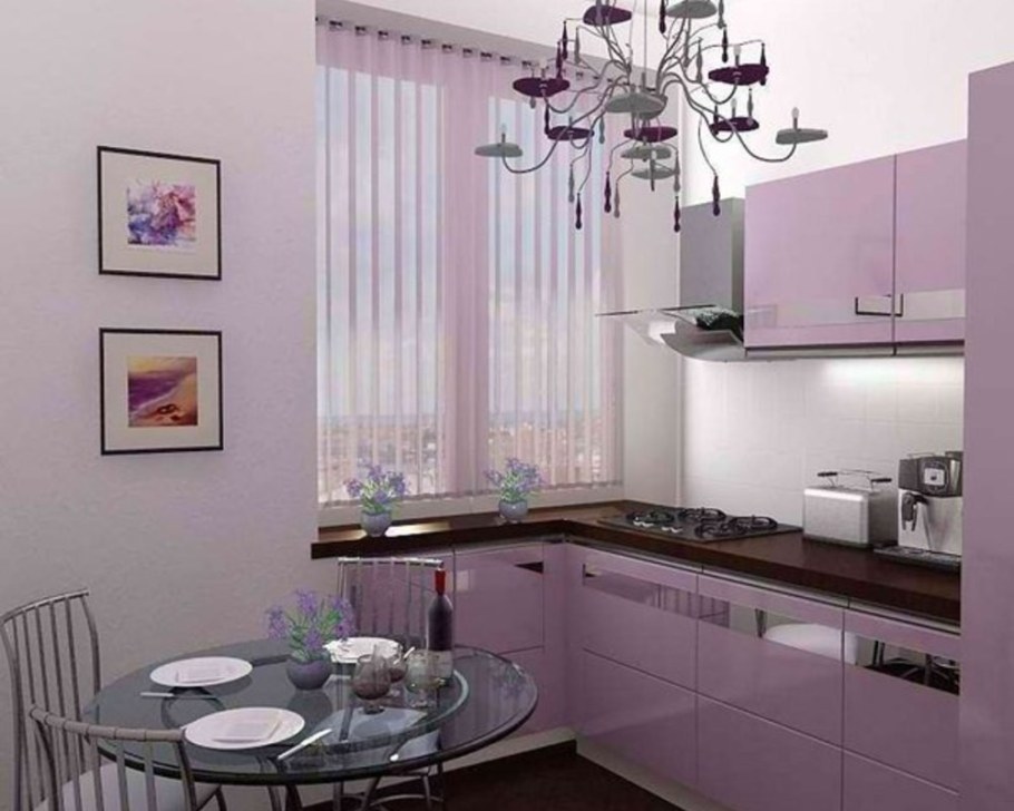 Интерьер кухни в сиреневых тонах