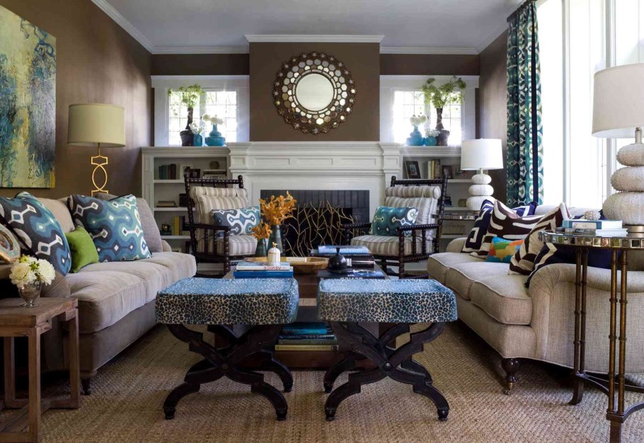 Сочетание голубого и коричневого в интерьере