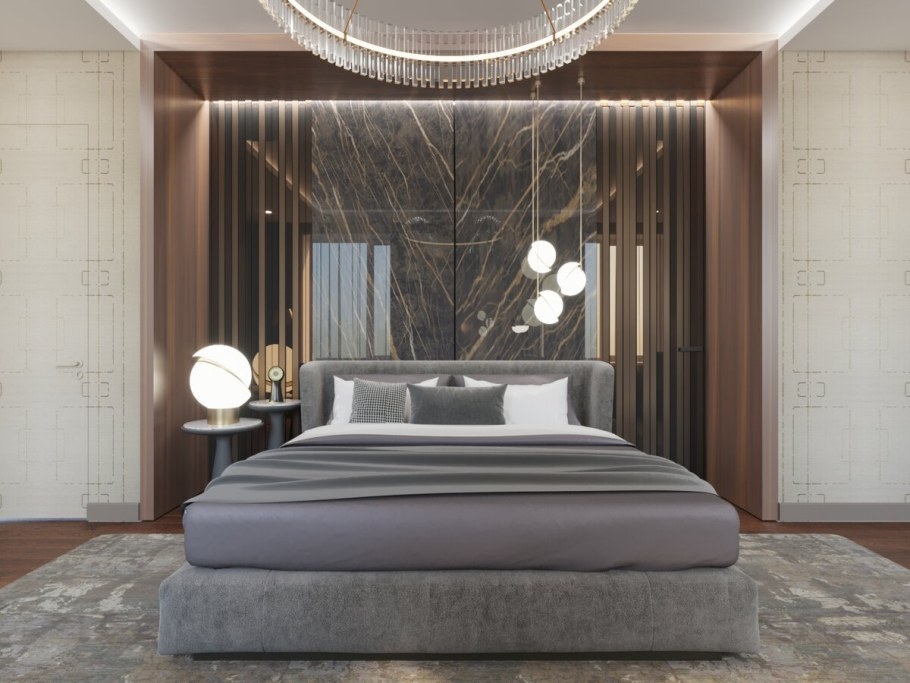Современная спальня с мрамором