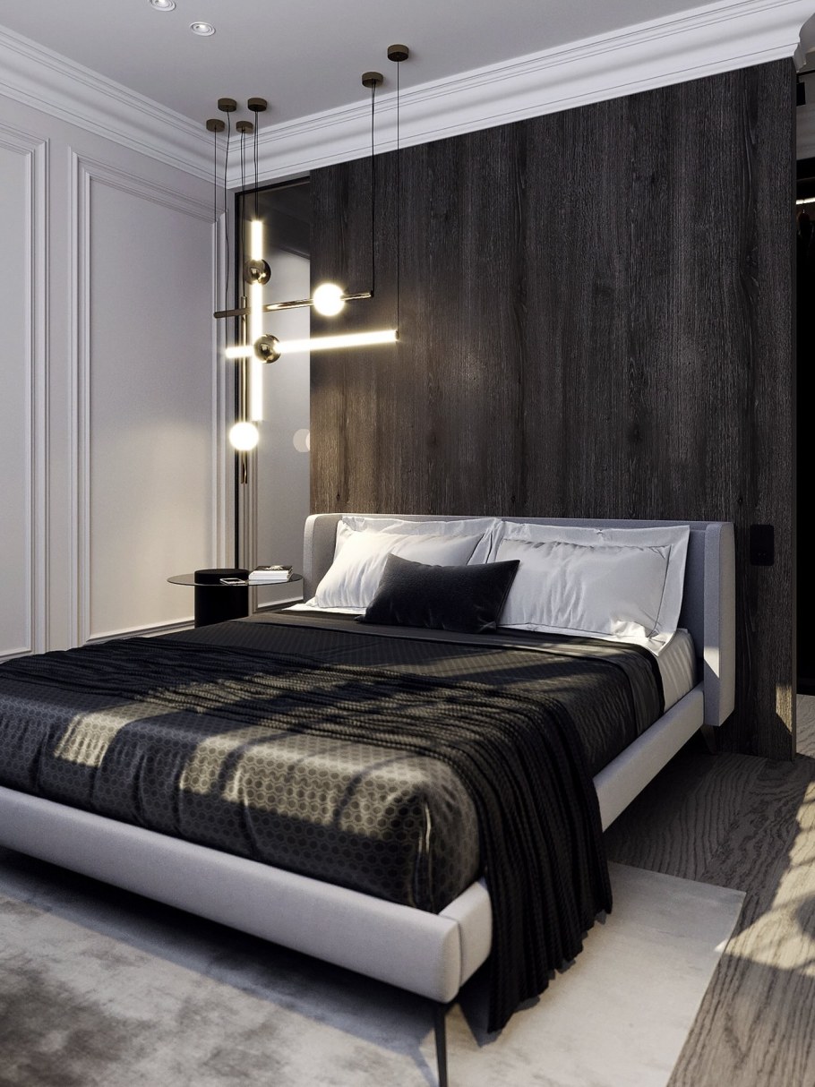 Черные обои в спальне