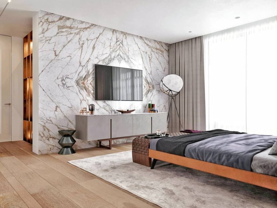 Керамогранит на стене в спальне