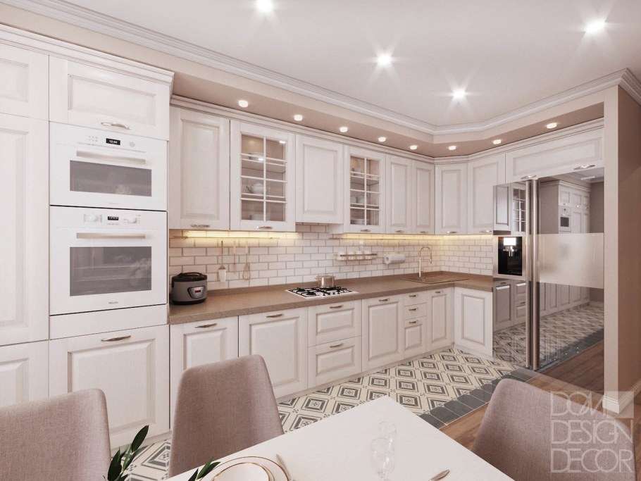 Кухня Неоклассика белая угловая