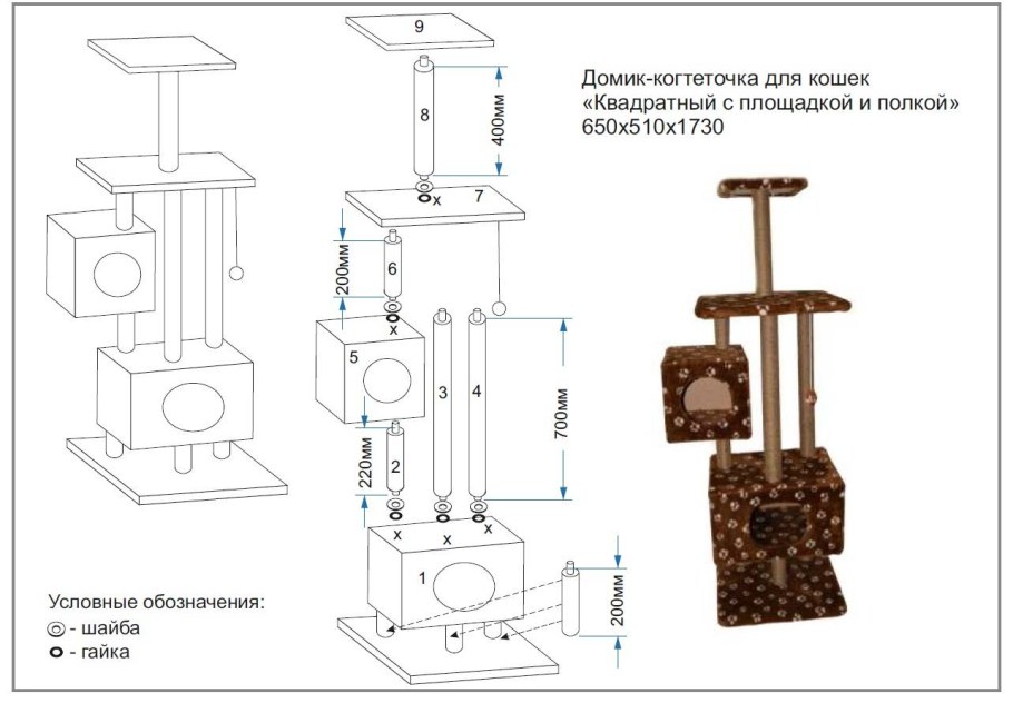 Схема сборки домика с когтеточкой для кошки