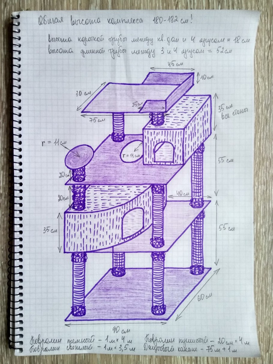 Чертеж домика для кота