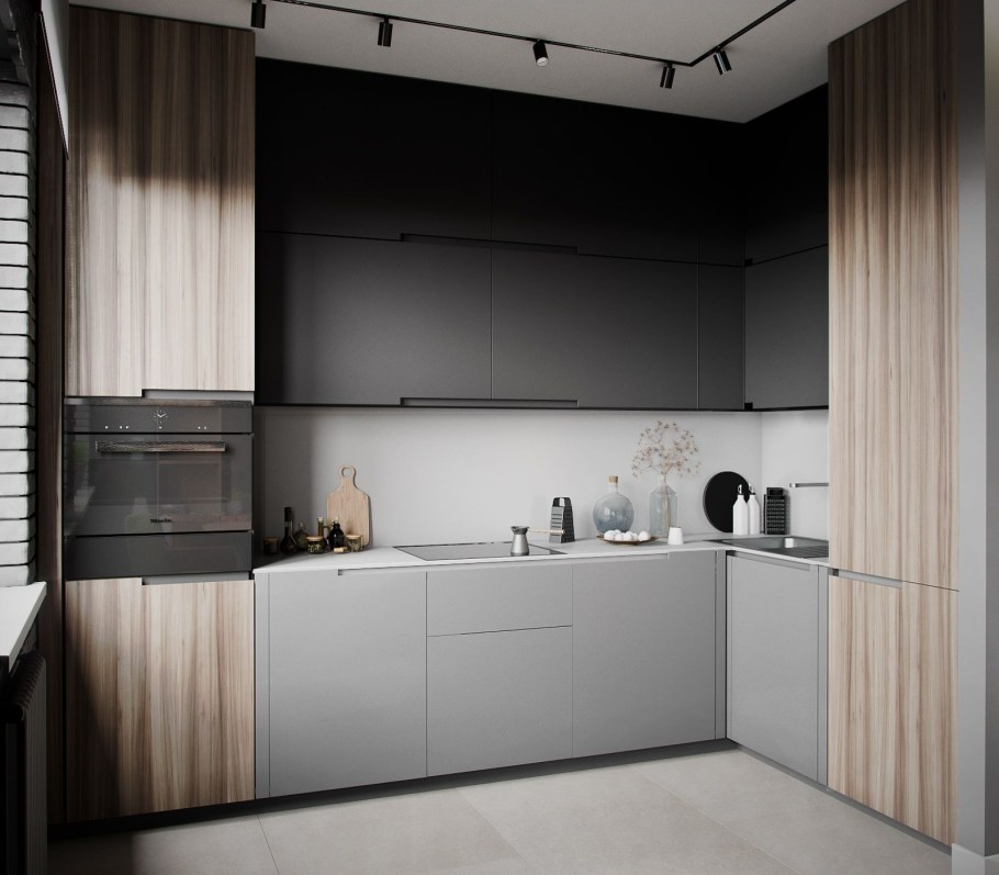 Серая кухня в стиле Минимализм