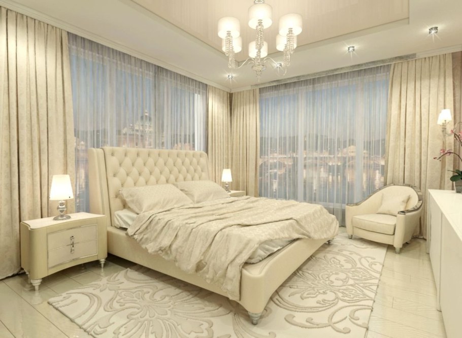 Бежевый интерьер спальни