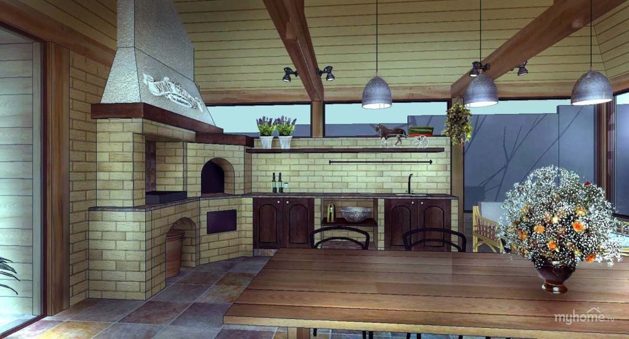 Отделка беседки барбекю