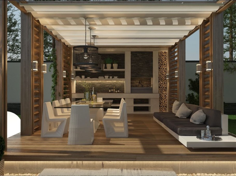 Пергола патио с мангалом