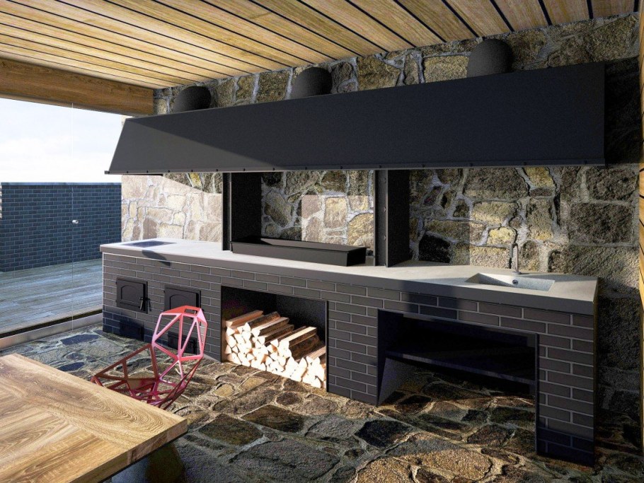 Мангальная зона в стиле лофт из кирпича