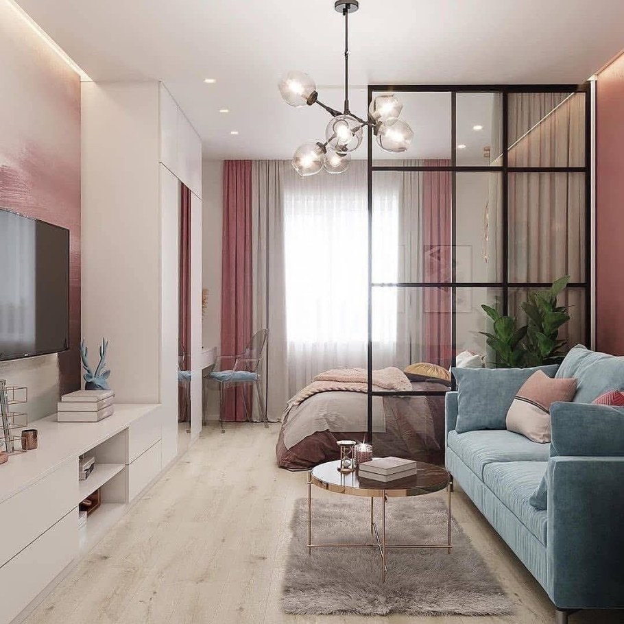 Интерьер комнаты в однокомнатной квартире