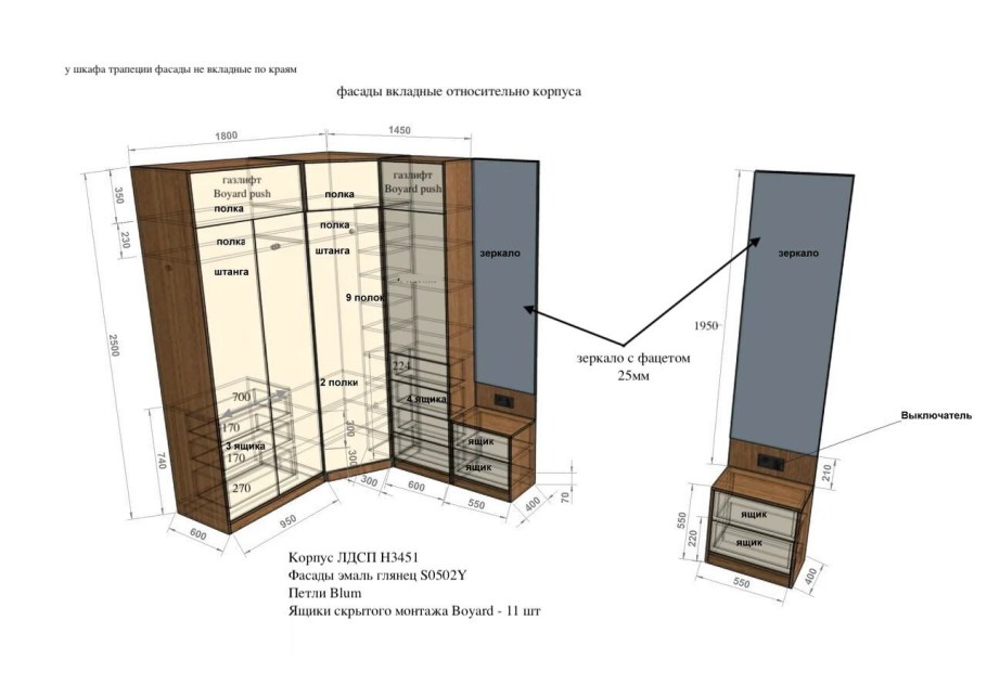 Шкаф с вкладными фасадами чертеж