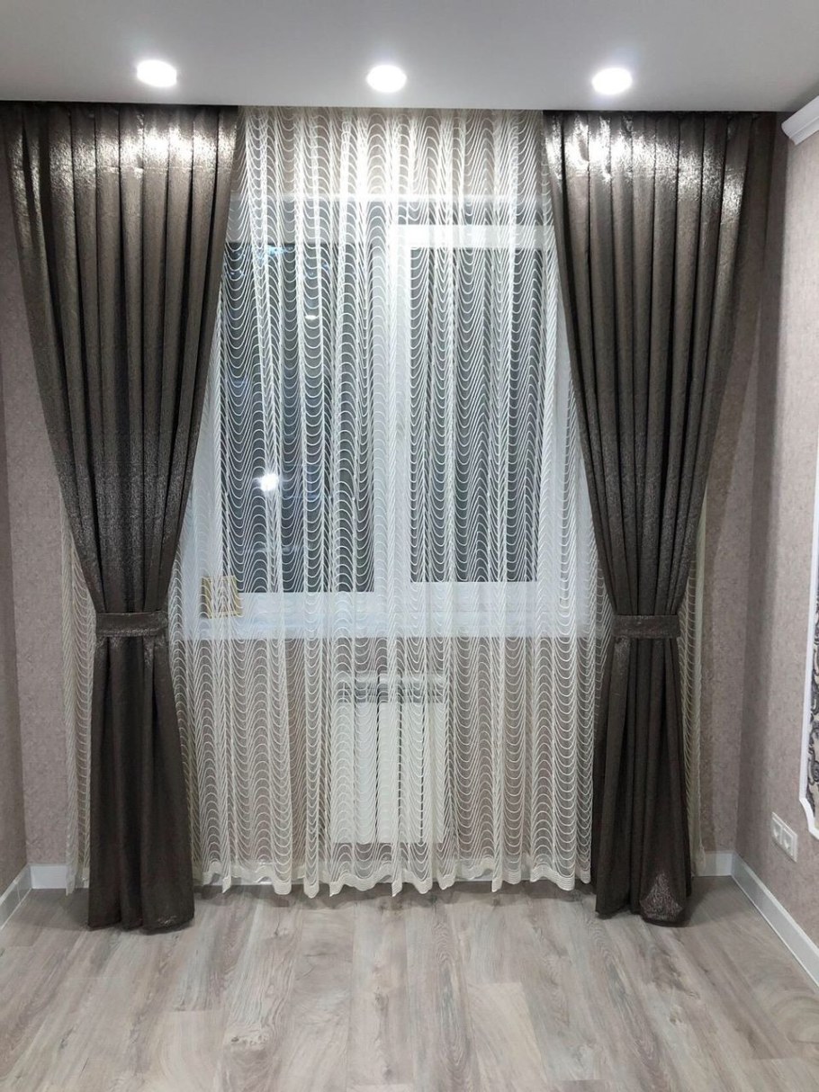 Шторы серые с тюлью