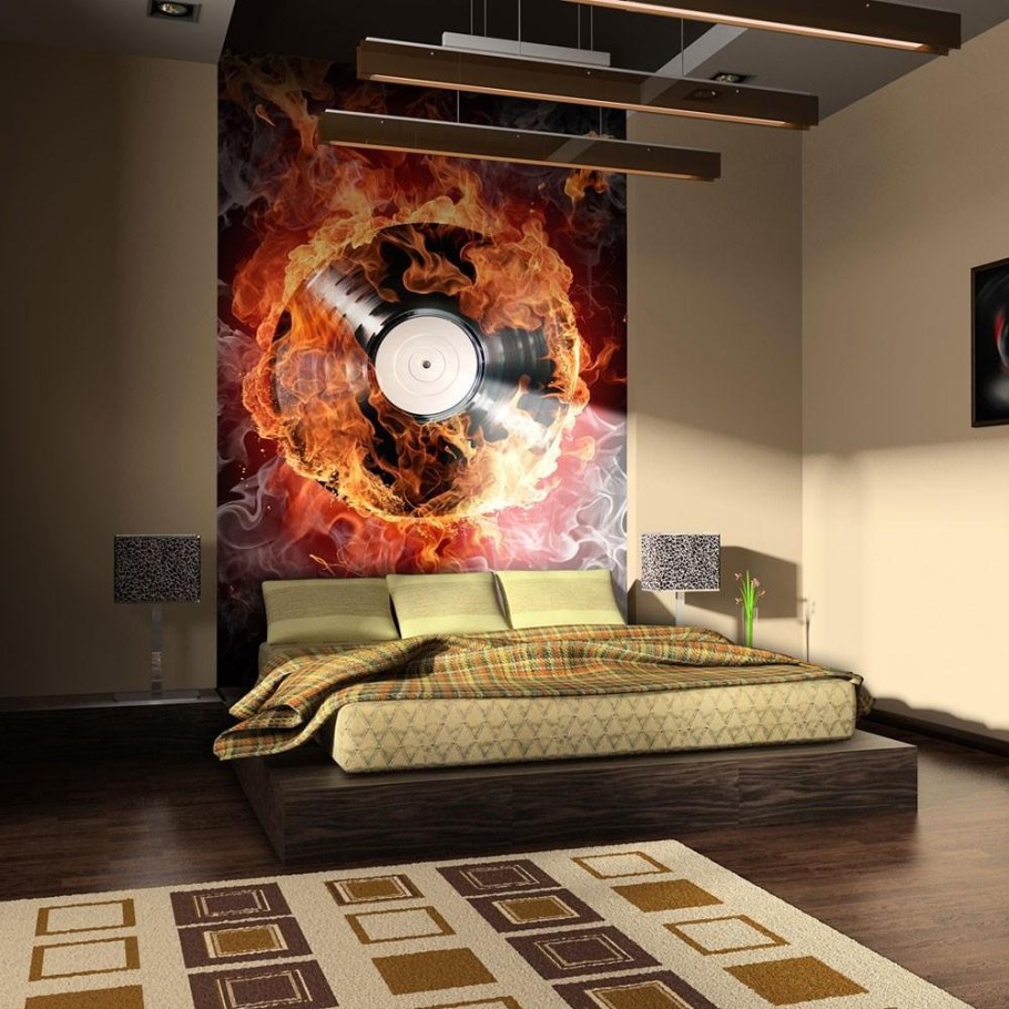 Виниловые пластинки в интерьере на стене